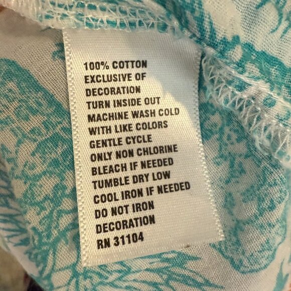 Crown & Ivy Womens Med Pineapple Shirt White with Green Pineapple Orange Fringe - Picture 9 of 9